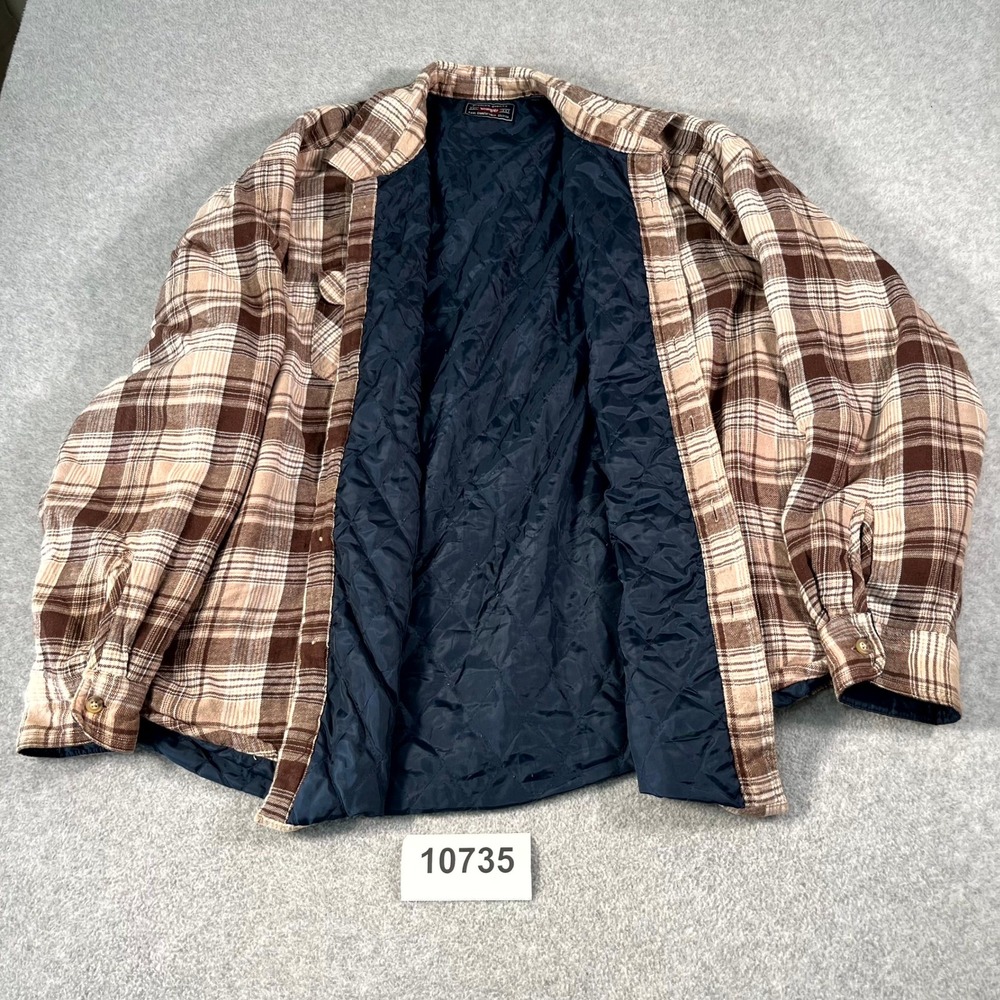 Wrangler Quilted Lines Flannel Shacket Men 3XL Brown Plaid Cotton Collared